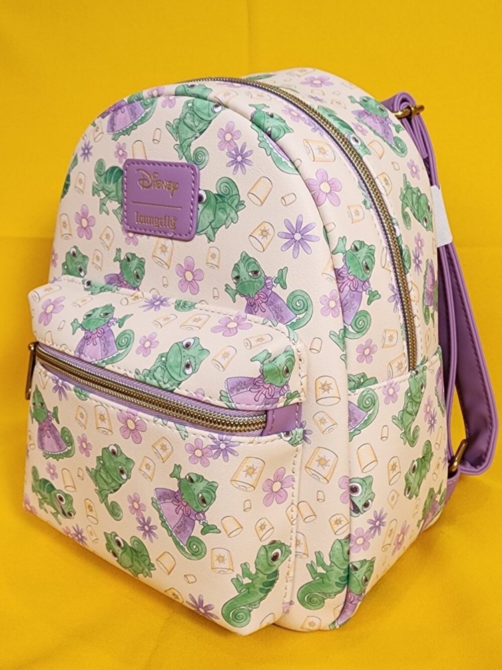 Loungefly Disney Tangled Pascal Purple Dress AOP Expressions Mini Backpack NEW - Picture 7 of 10